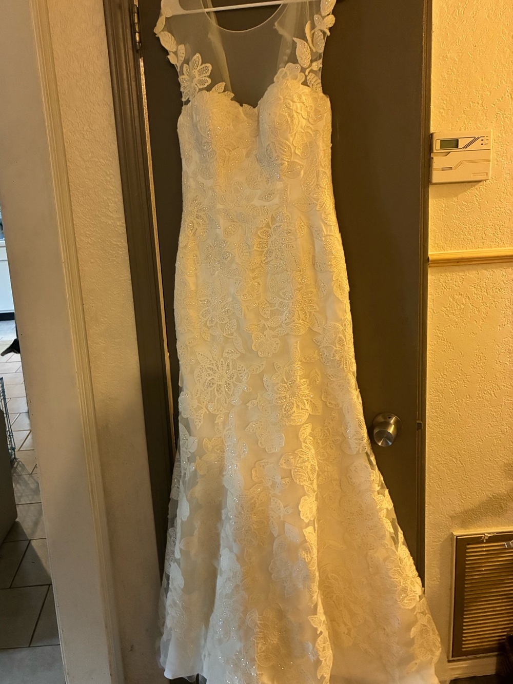 GALINA SIGNATURE  Ivory Bridal Dress with Delicate Lace Details PEARLS AND CLEAR